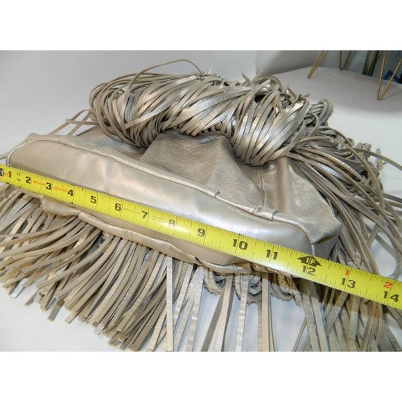 Edgy Boho Katherine Kwei Eternity Knot Dbl Layer Fringe Metallic Handbag Purse - Picture 8 of 16